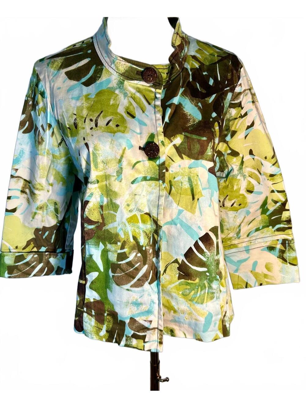 Ruby Rd Womens 14 Tropical Jacket Aqua Green Floral Coastal Resortcore Boho